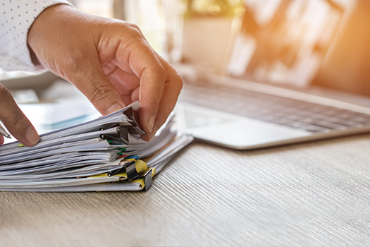 Accountant hand use calculate financial report, counting on calc